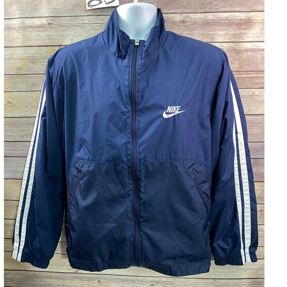 Vintage Nike Mens Blue & White Full Zip Jacket Size Medium 90s Y2K Soccer Warmer - Picture 1 of 13
